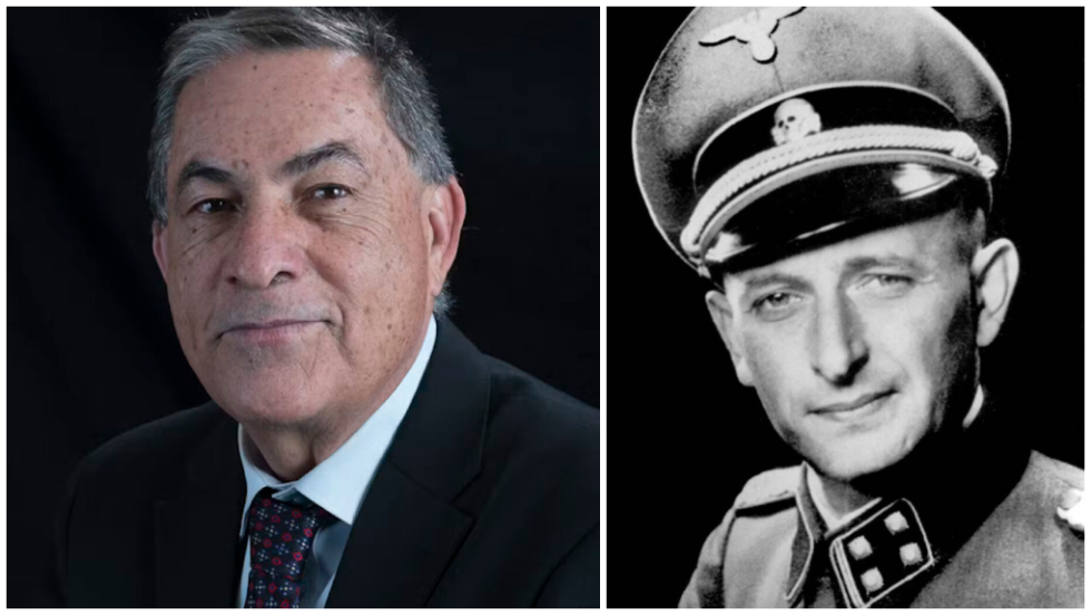 Αριστερά ο δημοσιογράφος Γκίντεον Λεβί. Δεξιά, ο ναζί εγκληματίας Αντολφ Αϊχμαν